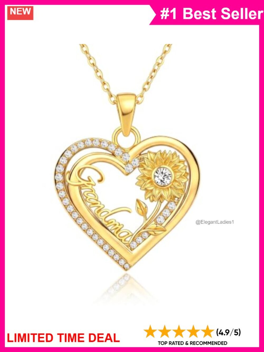18K Gold Plated Sunflower Pendant Necklace Grandma Gift